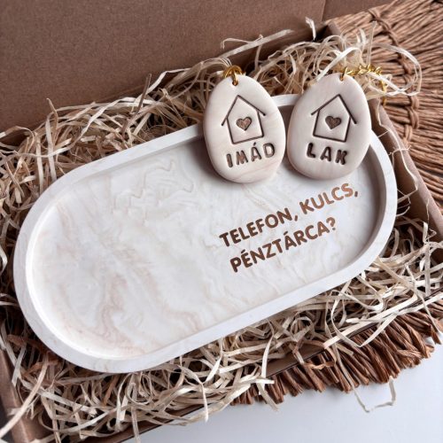 TELEFON, KULCS, PÉNZTÁRCA? ajándékbox közepes tálkával - bézs