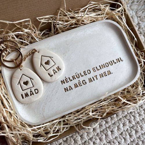 NÉLKÜLED ELINDULNI box nagy ékszertartó/kulcstartó tálkával - bézs