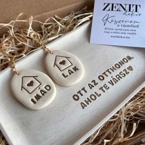 OTT AZ OTTHONOM, AHOL TE VÁRSZ box nagy ékszertartó/kulcstartó tálkával - bézs