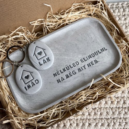 NÉLKÜLED ELINDULNI box nagy ékszertartó/kulcstartó tálkával - szürke