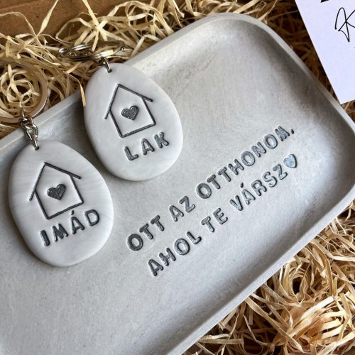 OTT AZ OTTHONOM, AHOL TE VÁRSZ box nagy ékszertartó/kulcstartó tálkával - szürke