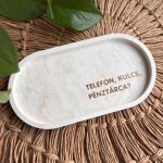 TELEFON, KULCS, PÉNZTÁRCA? - közepes tálka - bézs
