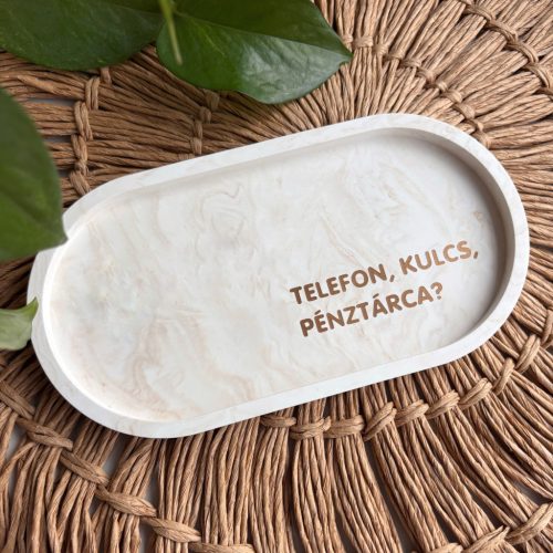TELEFON, KULCS, PÉNZTÁRCA? - közepes tálka - bézs